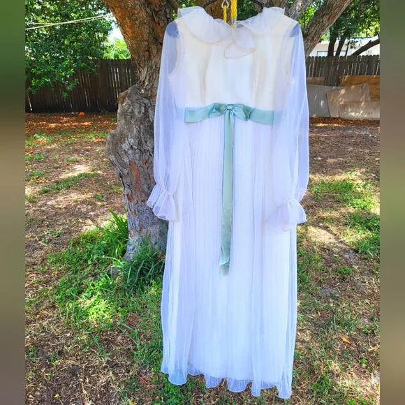 Sold Vintage 70's Ruffle Pleated Gown - Picture 1 of 8